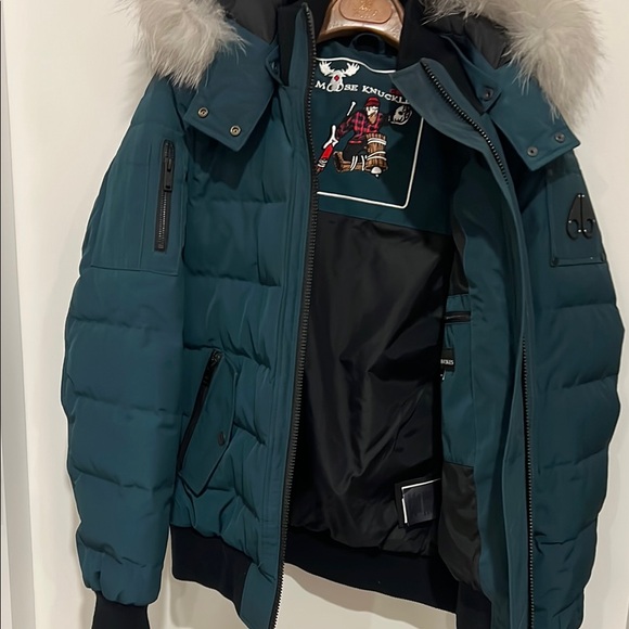 Rare moose knuckle Green Puffer Jacket with Fur Hood - Picture 8 of 13
